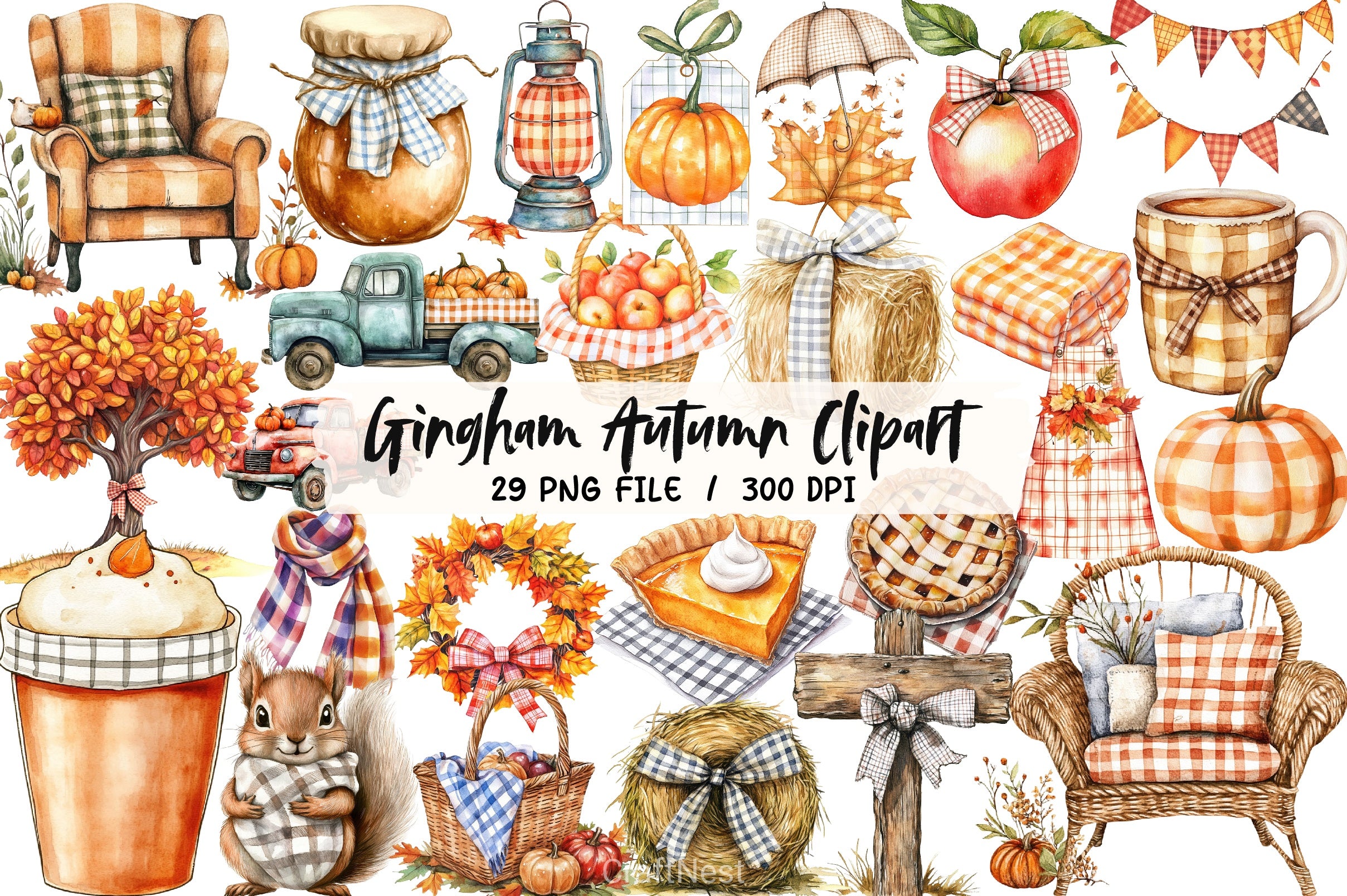 Gingham Autumn Clipart Bundle 5 - CraftNest - Digital Crafting and Art