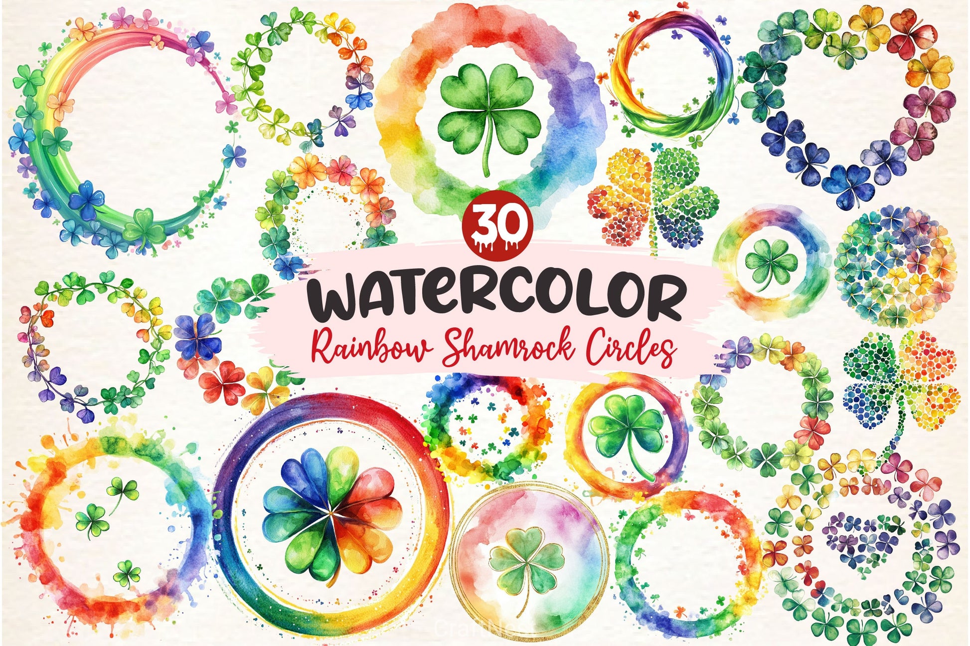 Rainbow Shamrock Circles Clipart Bundle - CraftNest - Digital Crafting and Art