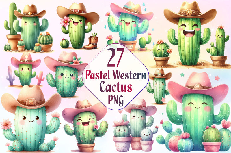 Pastel Western Cactus Clipart Bundle 2 - CraftNest - Digital Crafting and Art