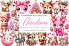 Cute Pink Reindeer & Santa Funny Christmas Clipart Bundle