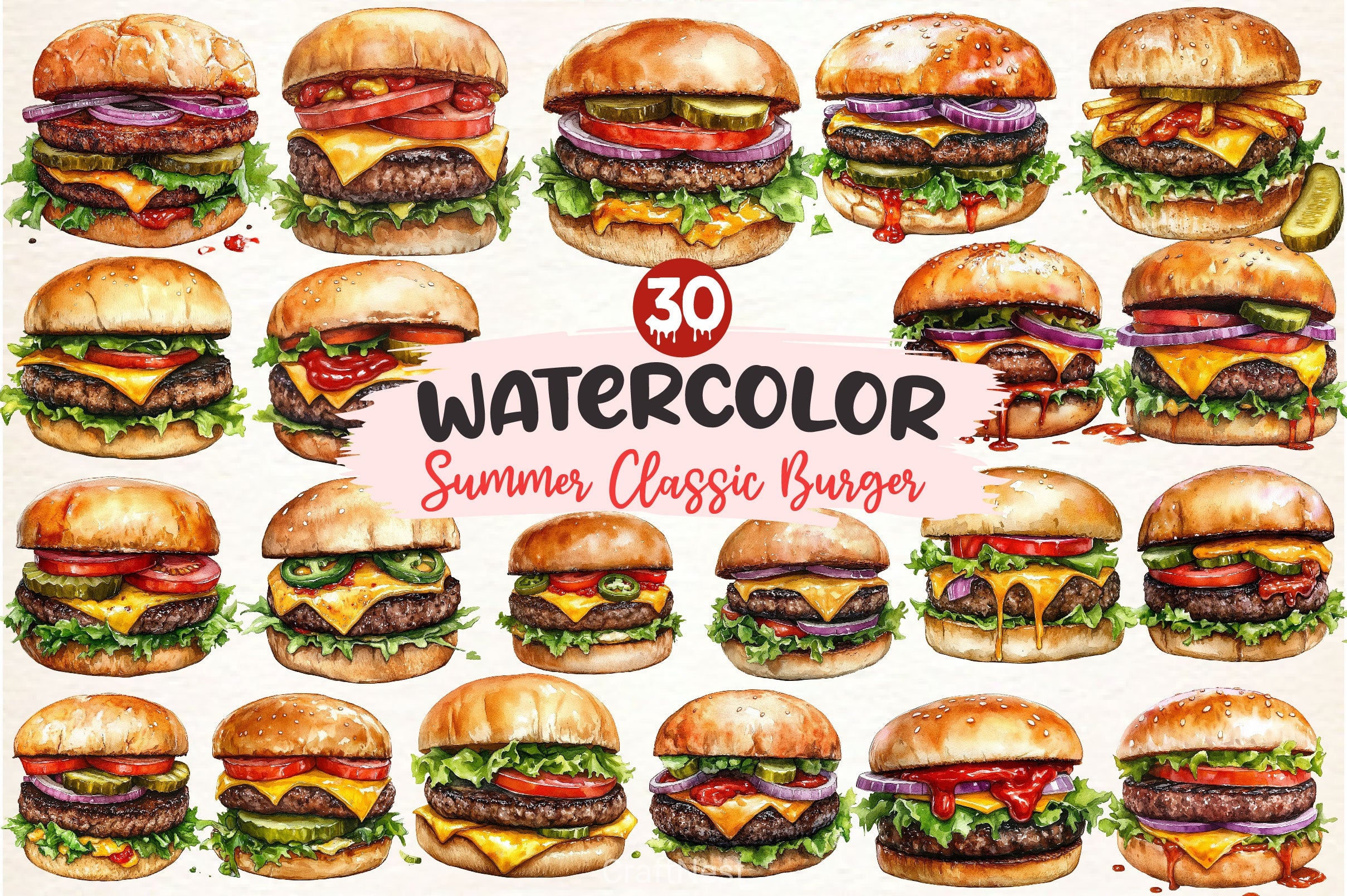 Summer Classic Burger Clipart Bundle - CraftNest - Digital Crafting and Art