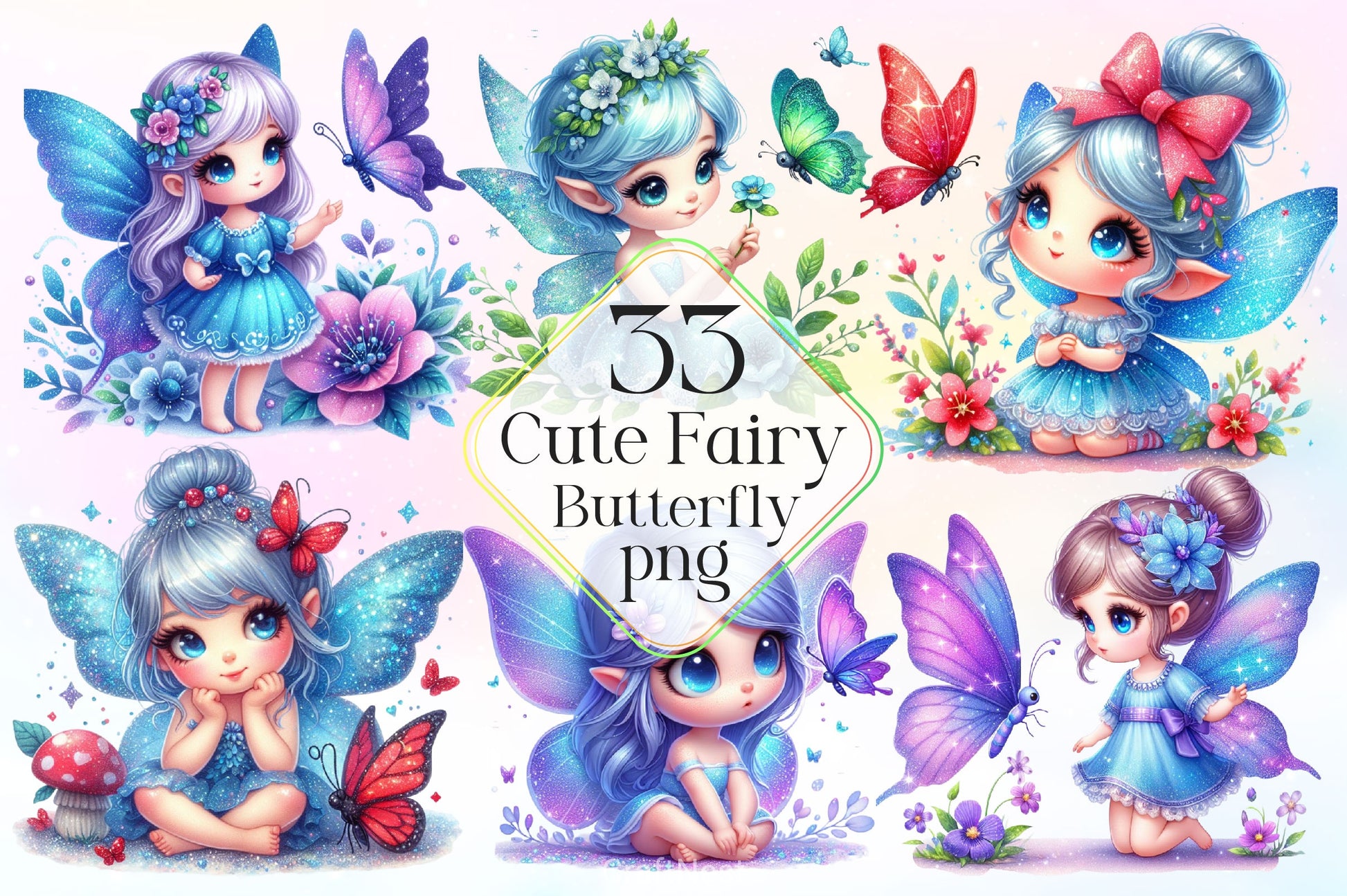 Cute Fairy With Butterfly Clipart Bundle 2 - CraftNest - Digital Crafting and Art