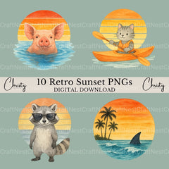 Retro Sunset & Animals Clipart Bundle - CraftNest - Digital Crafting and Art