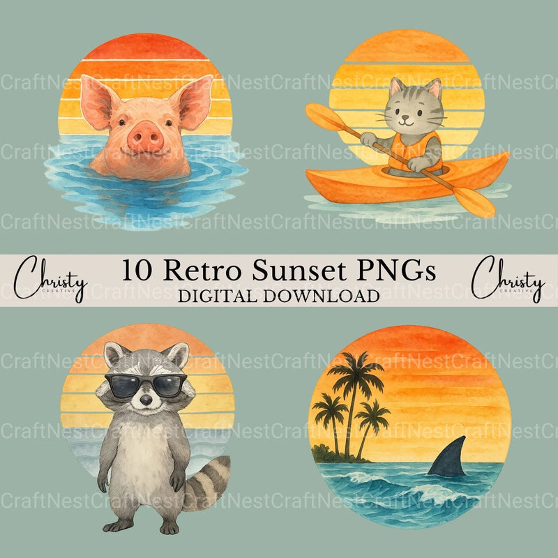 Retro Sunset & Animals Clipart Bundle - CraftNest - Digital Crafting and Art