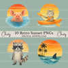 Retro Sunset & Animals Clipart Bundle