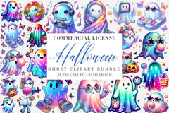 Retro Halloween Iridescent Ghost Clipart Bundle - CraftNest - Digital Crafting and Art
