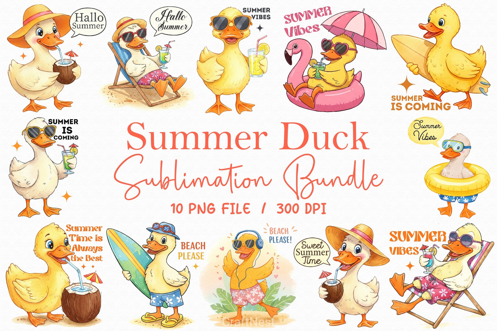 Summer Duck Clipart Bundle - CraftNest - Digital Crafting and Art