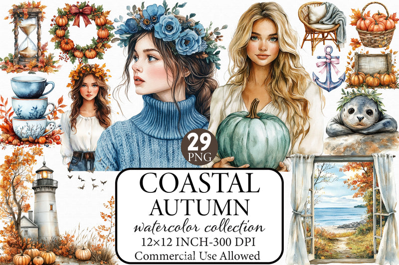 Coastal Autumn Clipart Bundle - CraftNest - Digital Crafting and Art