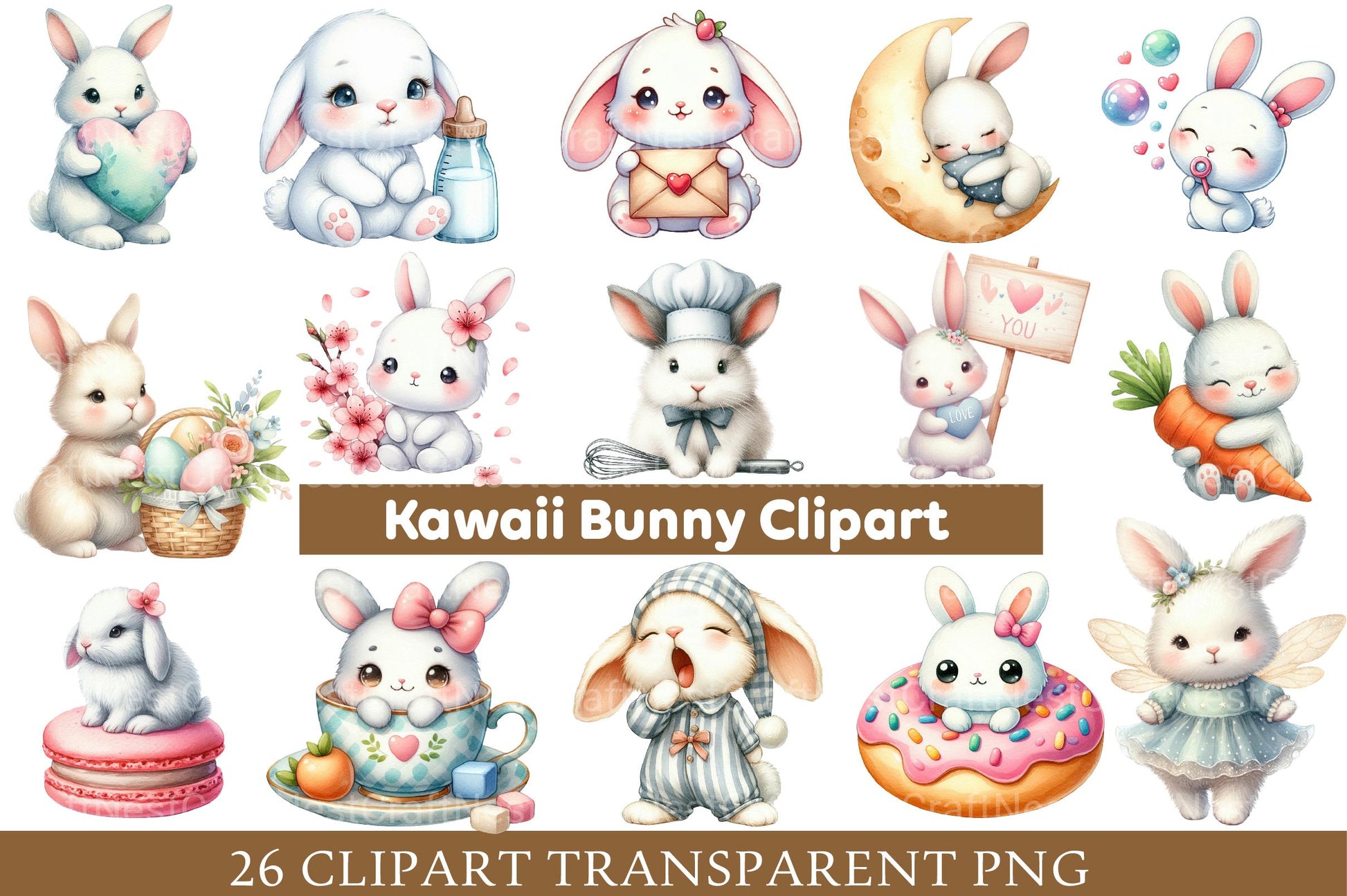Kawaii Bunny Clipart Bundle - CraftNest - Digital Crafting and Art