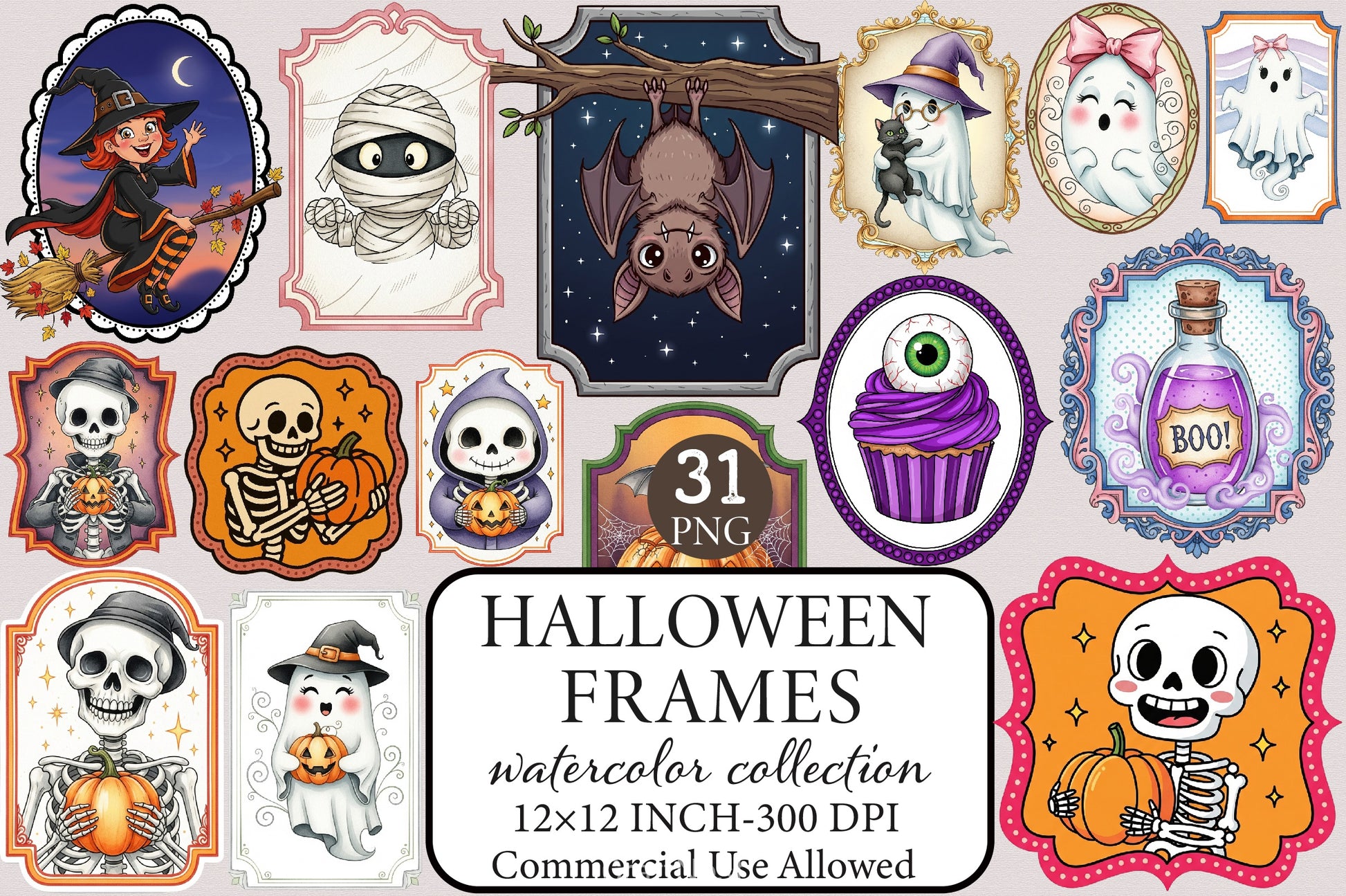 Vintage Halloween Frames Clipart Bundle - CraftNest - Digital Crafting and Art