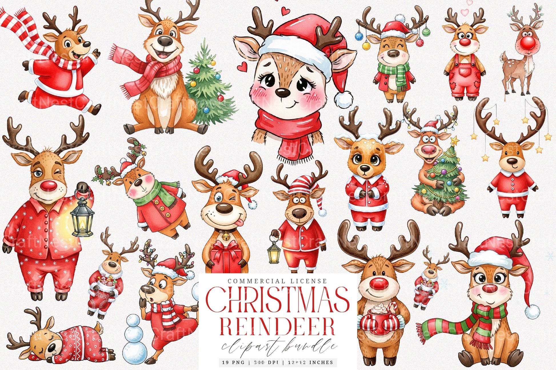Quirky Funny Christmas Reindeer Clipart Bundle - CraftNest - Digital Crafting and Art