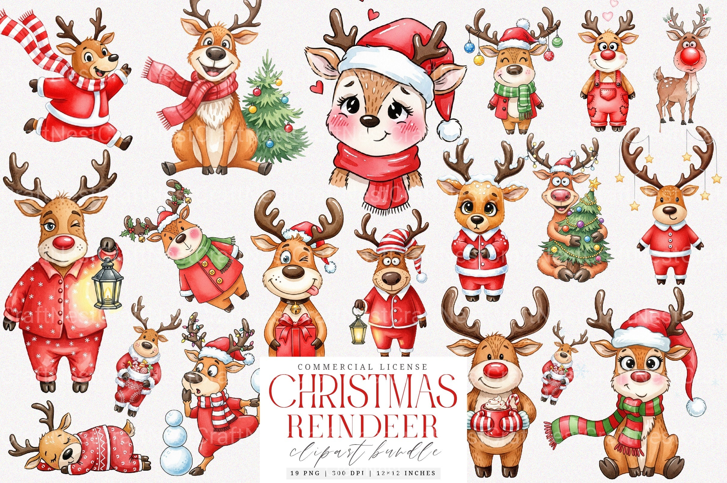 Quirky Funny Christmas Reindeer Clipart Bundle - CraftNest - Digital Crafting and Art
