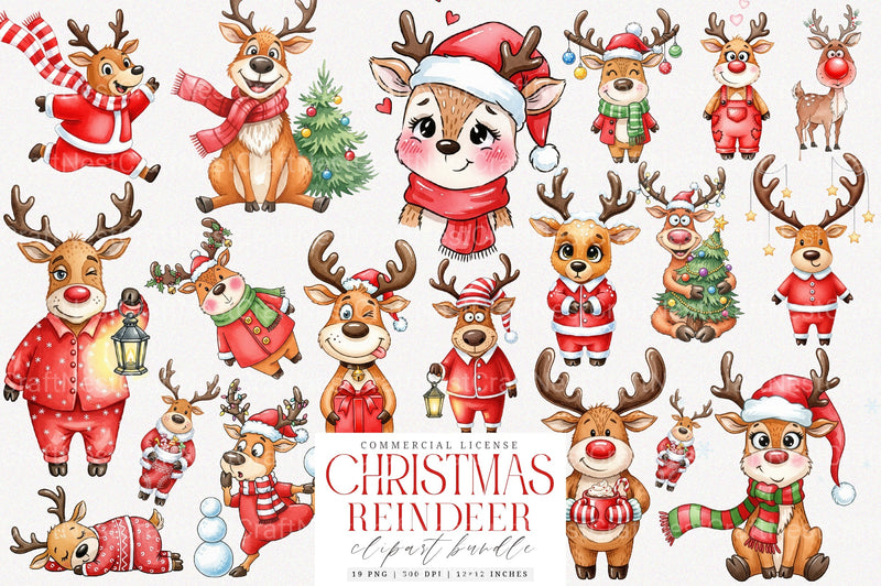 Quirky Funny Christmas Reindeer Clipart Bundle - CraftNest - Digital Crafting and Art