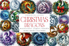 Christmas Dragons Holiday Wreath Clipart Bundle - CraftNest - Digital Crafting and Art