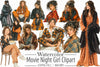 Halloween Movie Night Girl Clipart Bundle