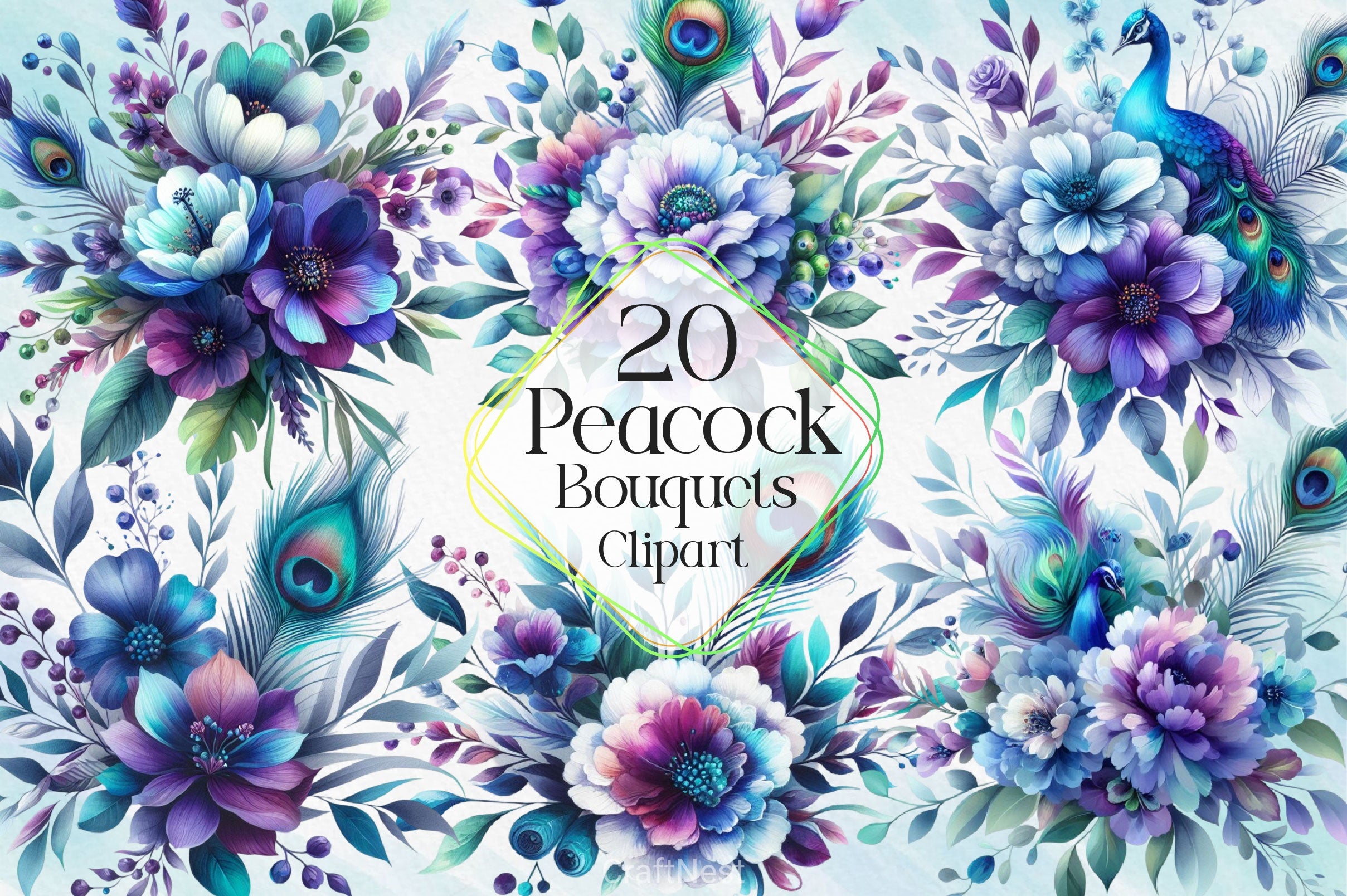 Peacock Bouquets Clipart Bundle - CraftNest - Digital Crafting and Art