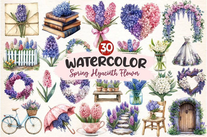 Spring Hyacinth Flower Clipart Bundle - CraftNest - Digital Crafting and Art
