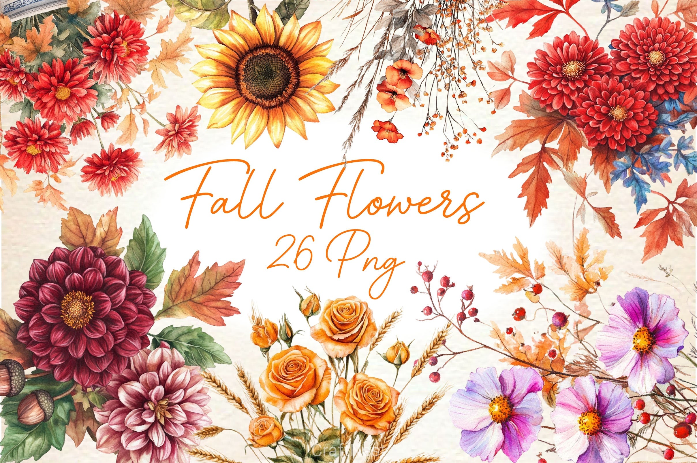 Fall Flowers Clipart Bundle 2 - CraftNest - Digital Crafting and Art