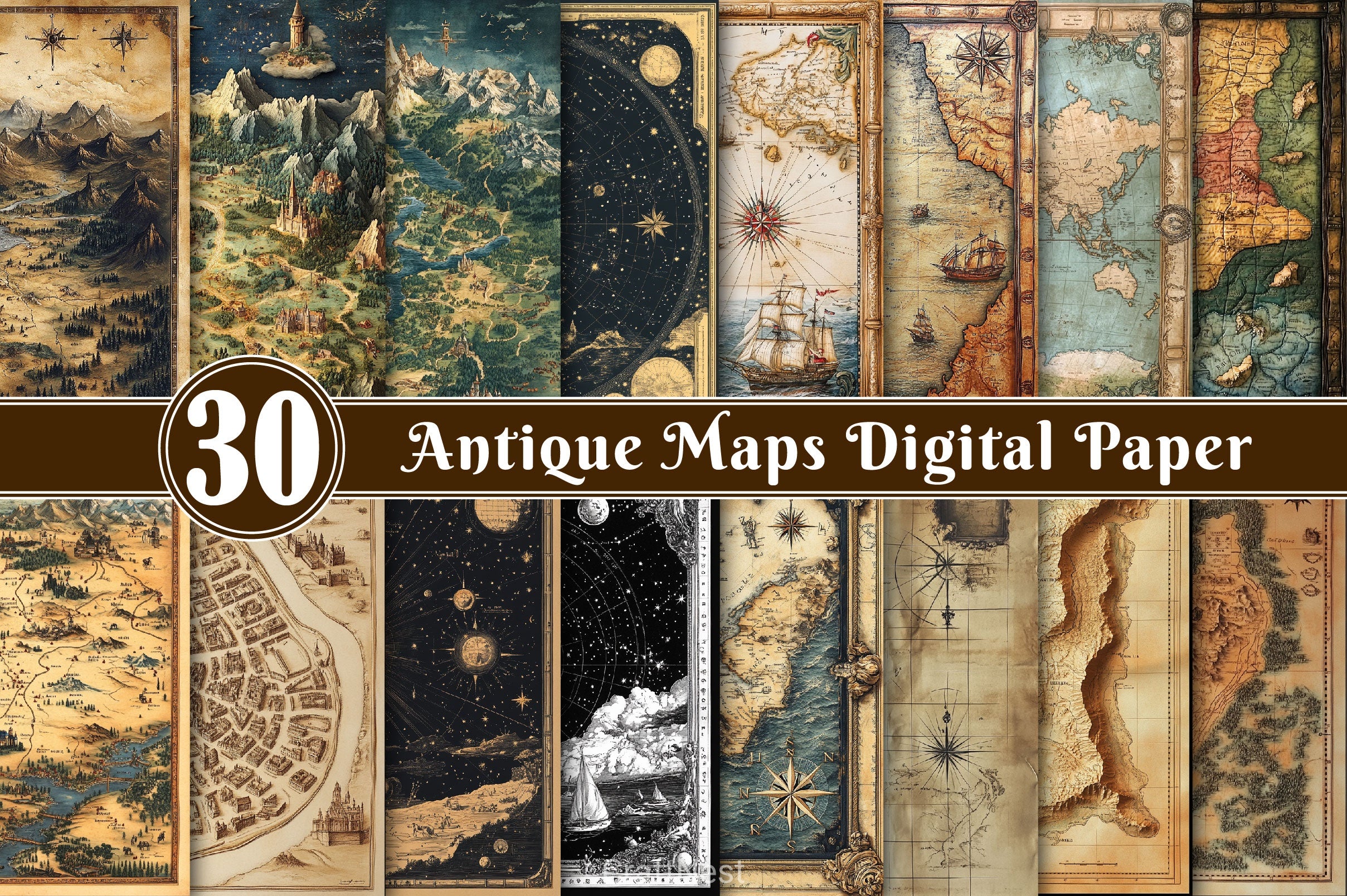 Antique Maps Digital Paper 2 - CraftNest - Digital Crafting and Art