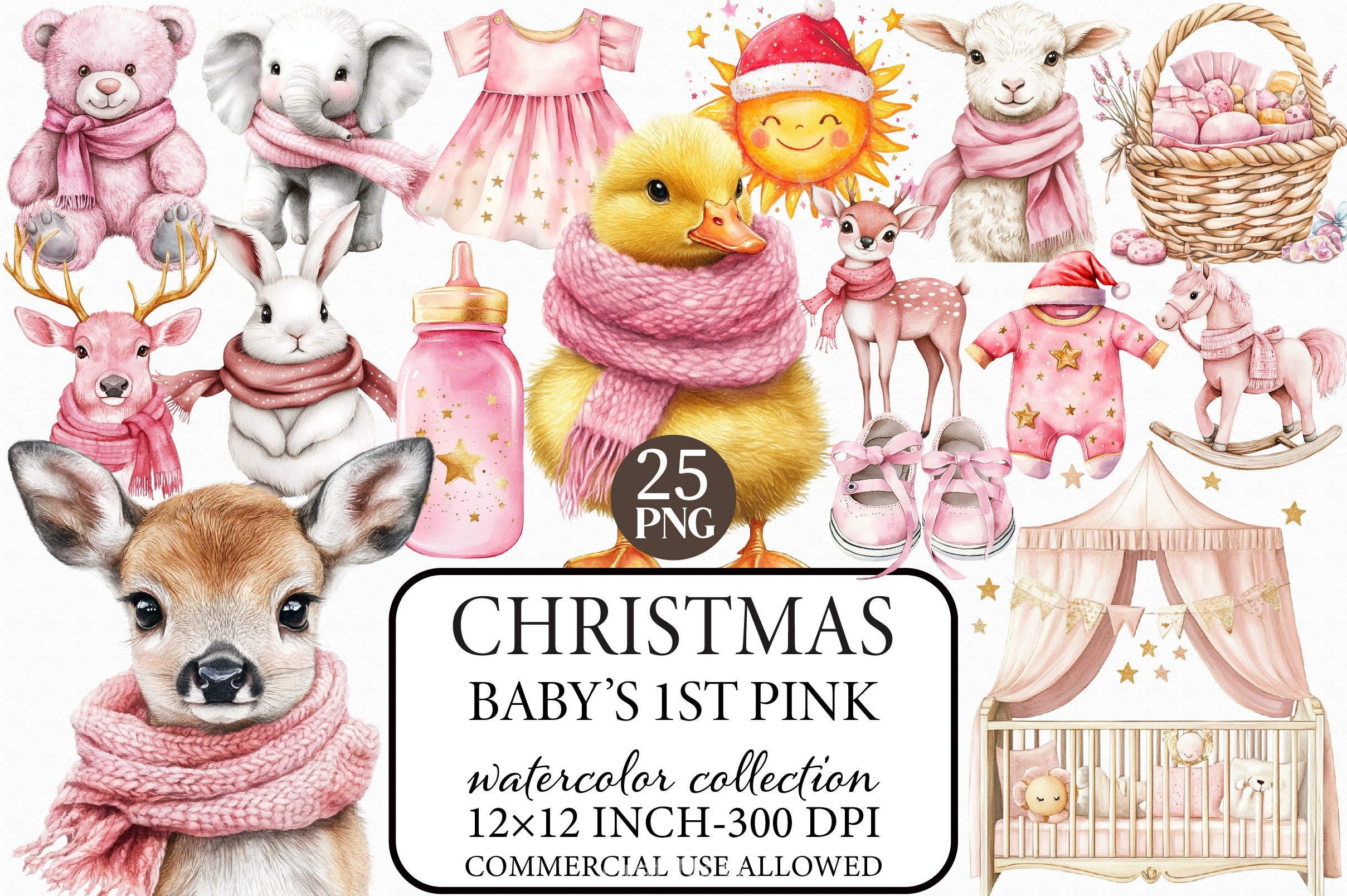 Baby's 1st Pink Christmas Clipart Bundle - CraftNest - Digital Crafting and Art