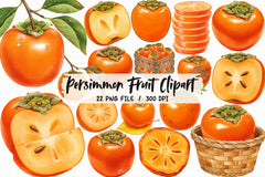 Persimmon Fruit Clipart Bundle 1 - CraftNest - Digital Crafting and Art