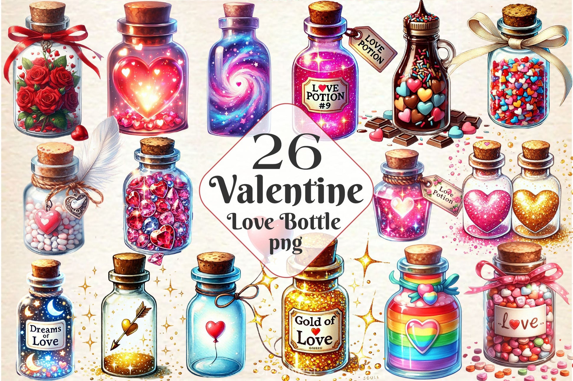 Love Bottle Valentine Clipart Bundle - CraftNest - Digital Crafting and Art