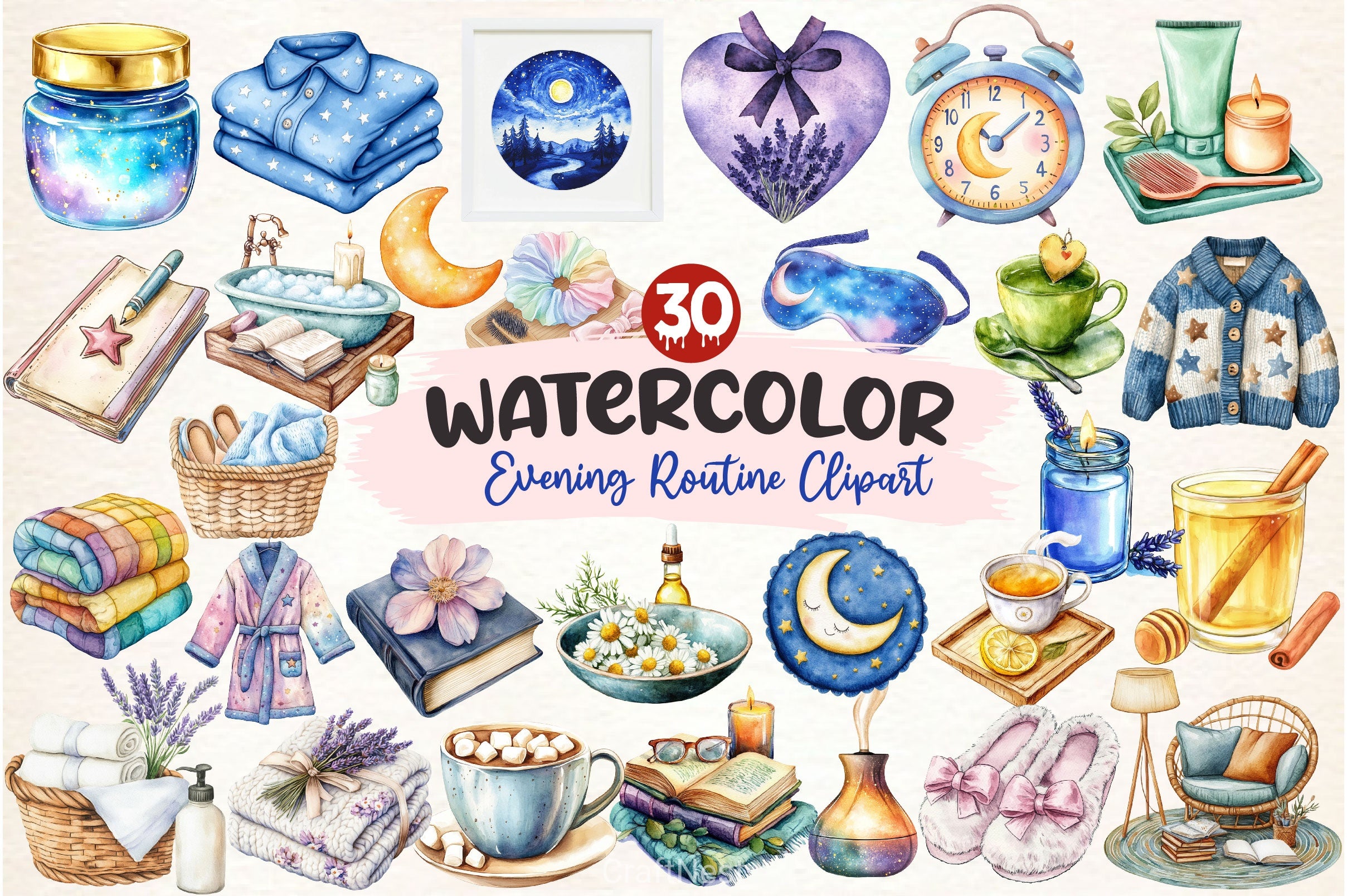 Evening Routine Clipart Bundle 2 - CraftNest - Digital Crafting and Art
