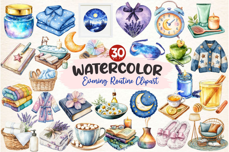 Evening Routine Clipart Bundle 2 - CraftNest - Digital Crafting and Art