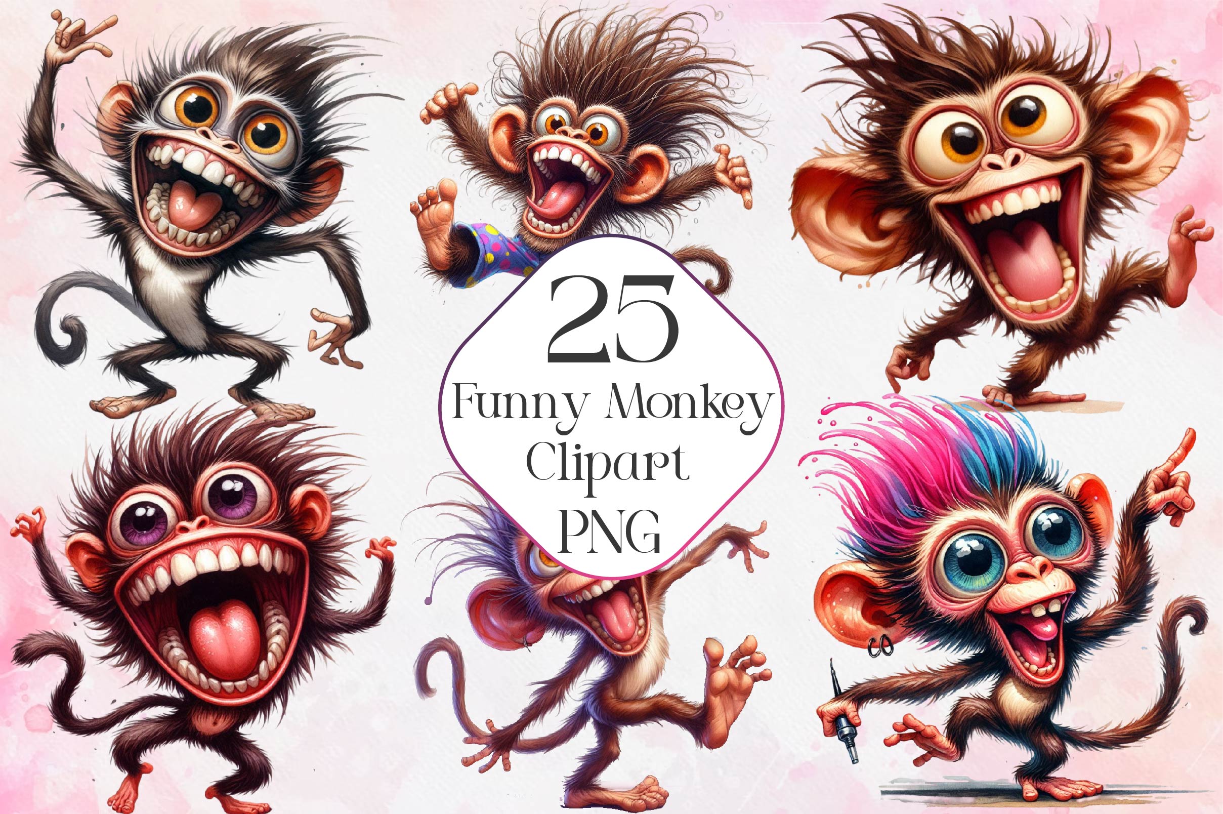 Funny Monkey Clipart Bundle - CraftNest - Digital Crafting and Art