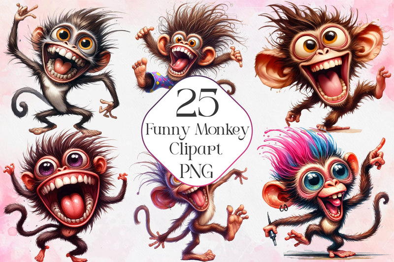 Funny Monkey Clipart Bundle - CraftNest - Digital Crafting and Art