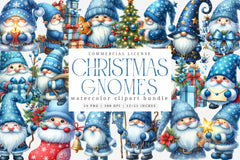 Festive Blue Christmas Gnomes Clipart Bundle - CraftNest - Digital Crafting and Art