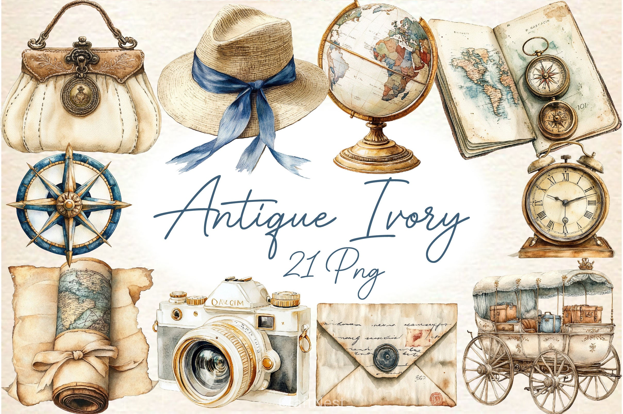 Antique Ivory Travel Clipart Bundle 2 - CraftNest - Digital Crafting and Art