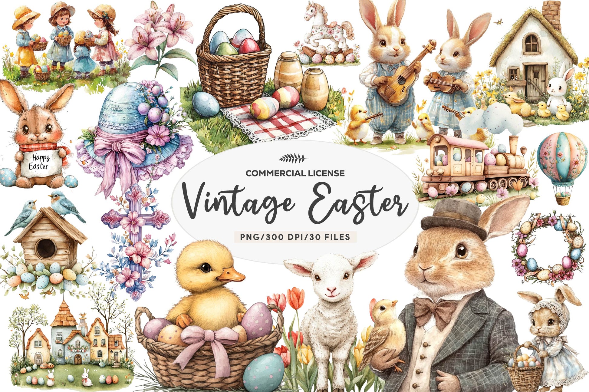 Vintage Easter Illustrations Clipart Bundle - CraftNest - Digital Crafting and Art