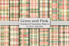 Green Pink Checkered Pattern Digital Paper - CraftNest - Digital Crafting and Art