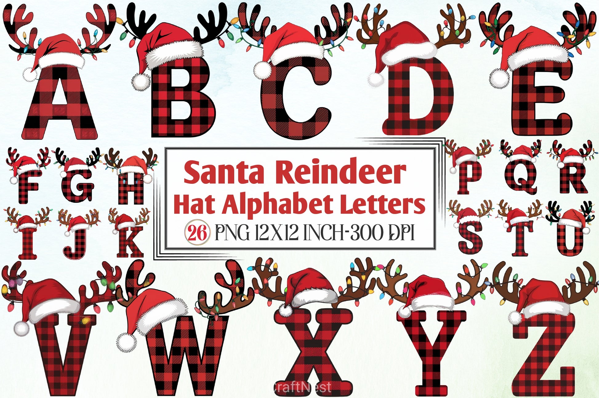 Santa Reindeer Hat Alphabet Clipart Bundle - CraftNest - Digital Crafting and Art