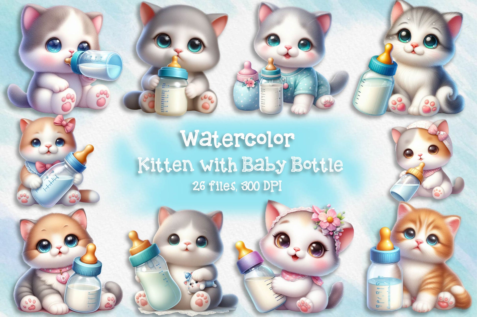 Kitten With Baby Bottle Clipart Bundle - CraftNest - Digital Crafting and Art