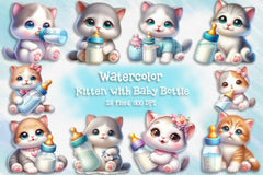 Kitten With Baby Bottle Clipart Bundle - CraftNest - Digital Crafting and Art