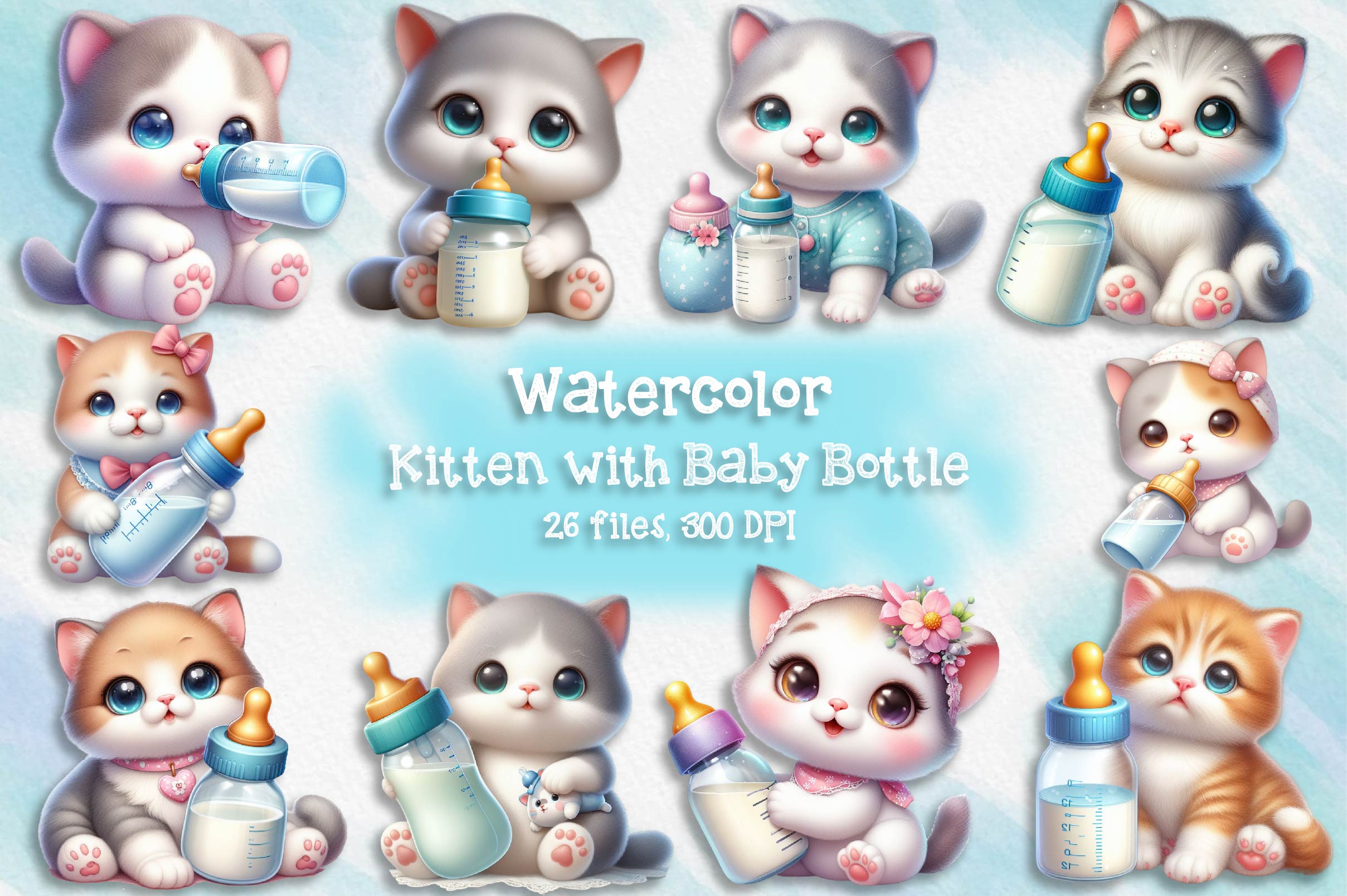 Kitten With Baby Bottle Clipart Bundle - CraftNest - Digital Crafting and Art