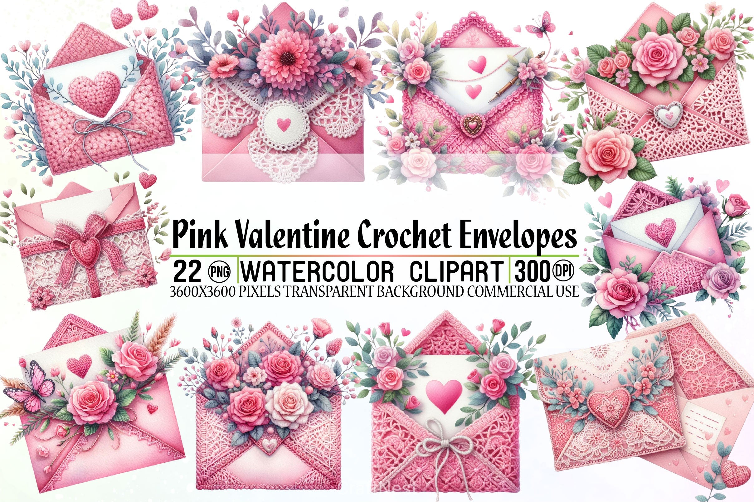 Pink Valentine Crochet Envelopes Clipart Bundle - CraftNest - Digital Crafting and Art