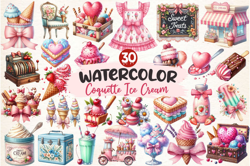 Coquette Ice Cream Clipart Bundle - CraftNest - Digital Crafting and Art