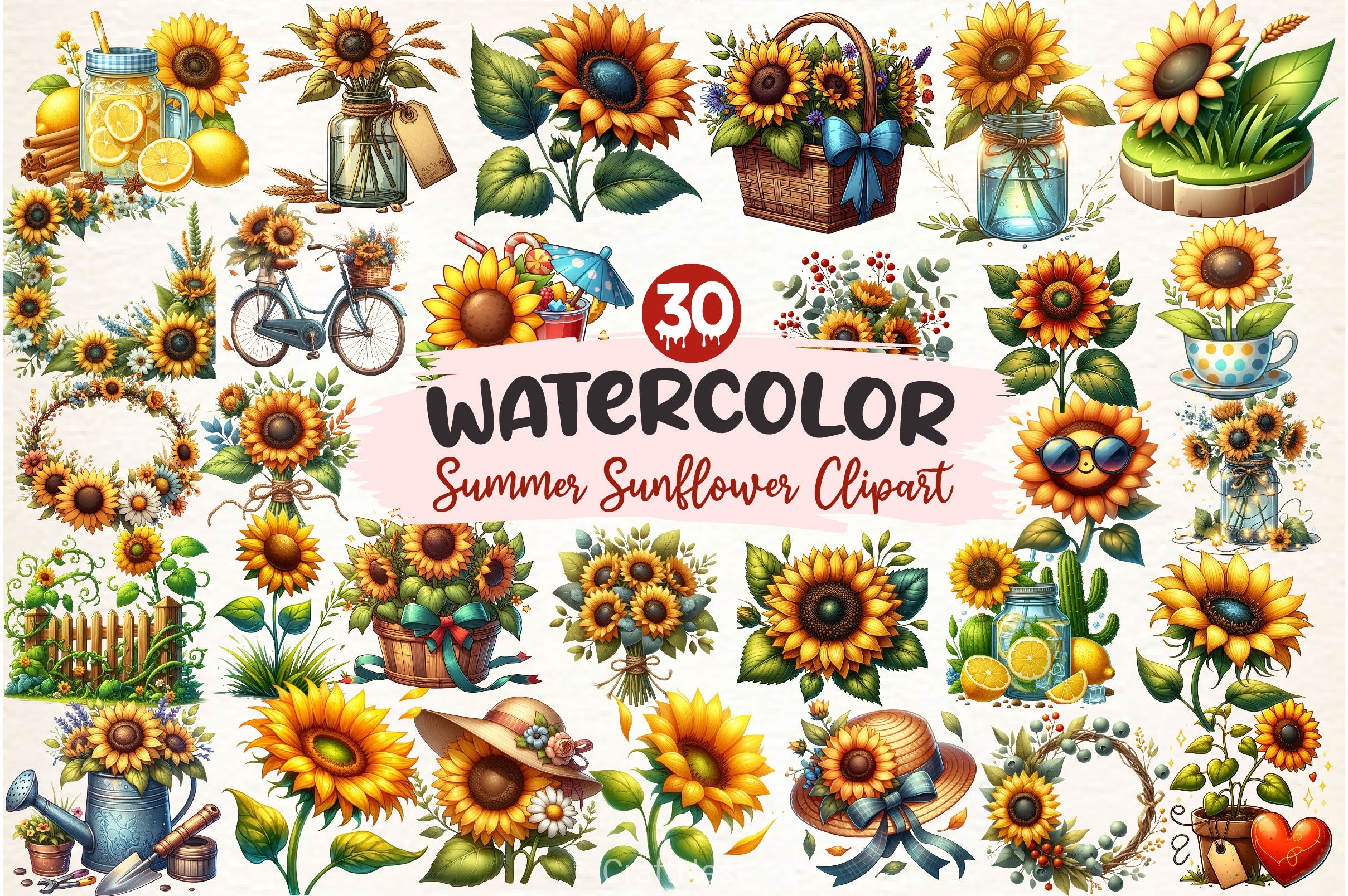 Summer Sunflower Clipart Bundle 2 - CraftNest - Digital Crafting and Art