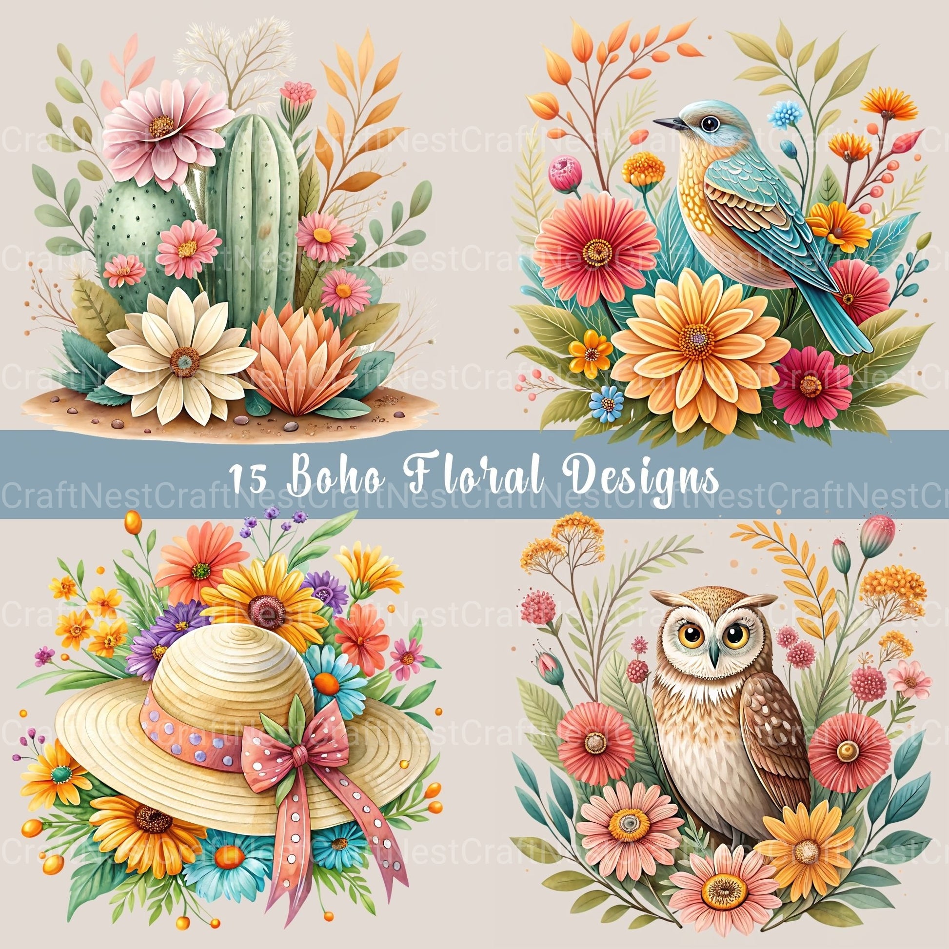 Boho Floral Clipart Bundle - CraftNest - Digital Crafting and Art