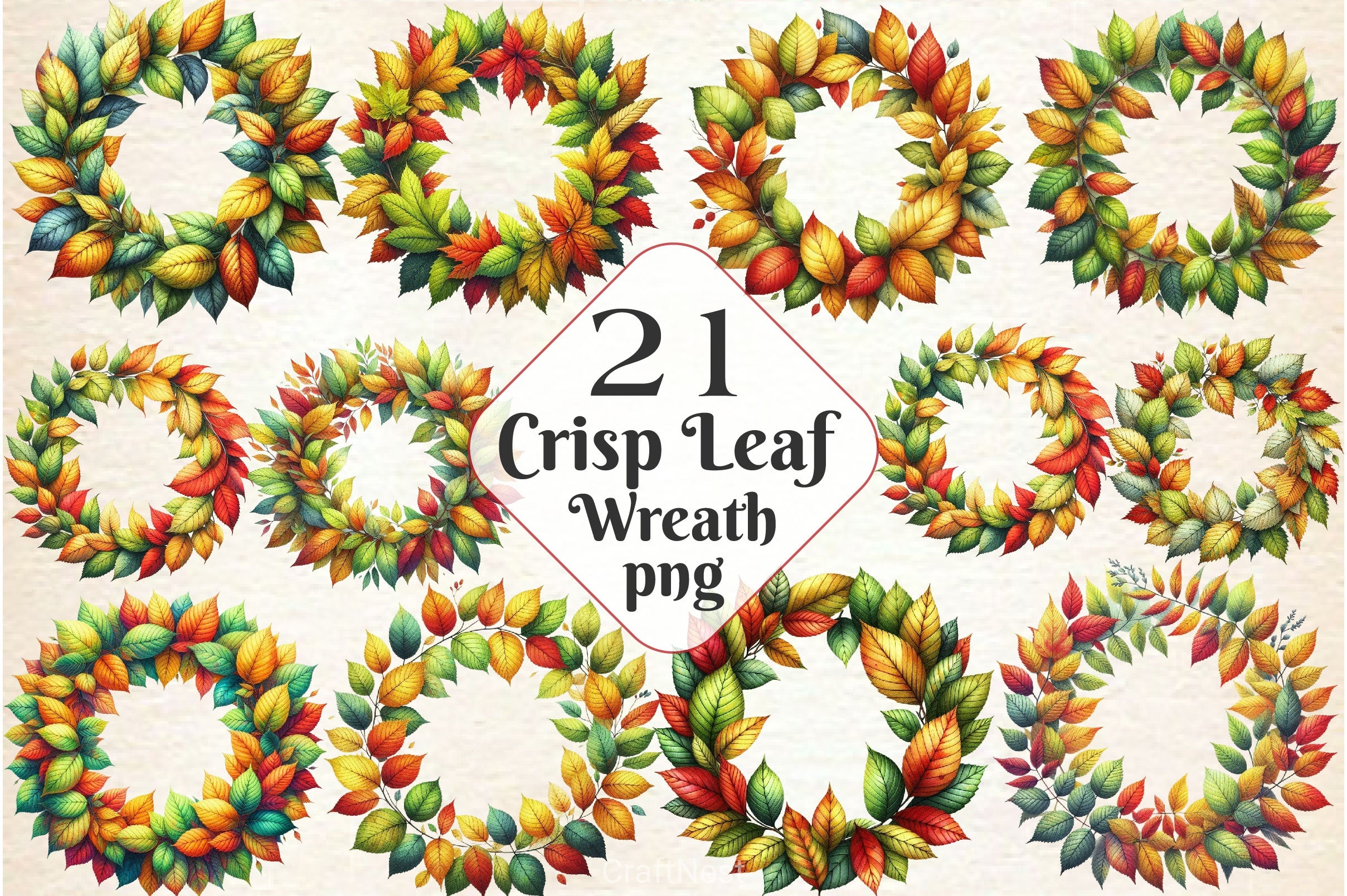 Crisp Leaf Wreath Clipart Bundle - CraftNest - Digital Crafting and Art