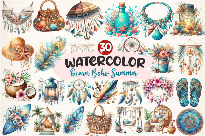 Ocean Boho Summer Clipart Bundle 2 - CraftNest - Digital Crafting and Art