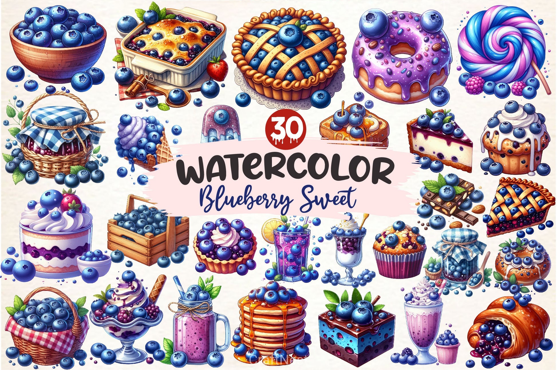 Summer Blueberry Sweet Clipart Bundle 2 - CraftNest - Digital Crafting and Art