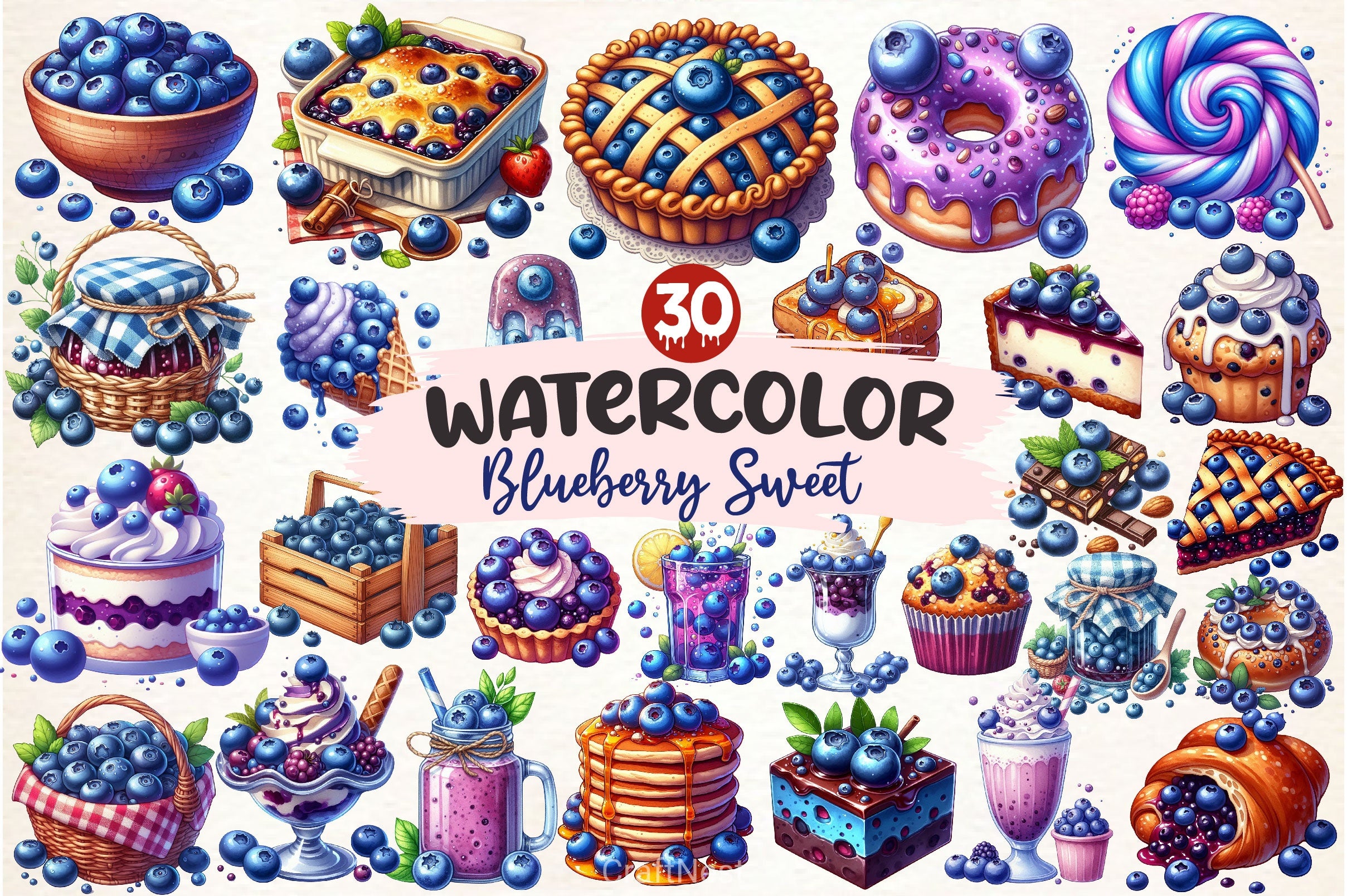 Summer Blueberry Sweet Clipart Bundle 2 - CraftNest - Digital Crafting and Art
