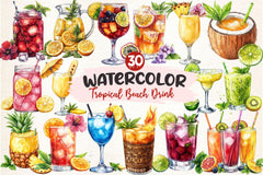 Tropical Beach Drink Summer Clipart Bundle - CraftNest - Digital Crafting and Art