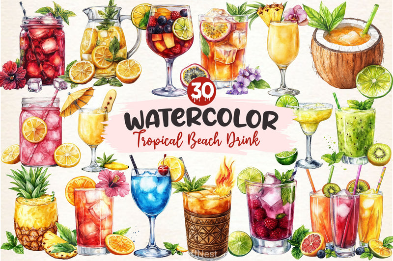 Tropical Beach Drink Summer Clipart Bundle - CraftNest - Digital Crafting and Art