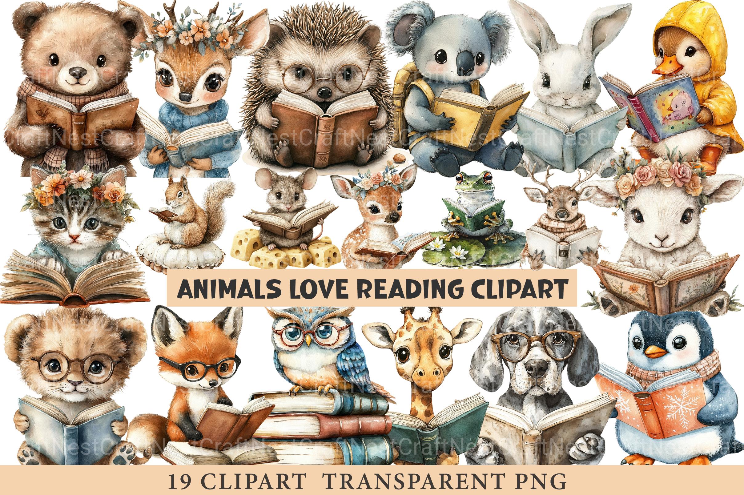 Animals Love Reading Clipart 1 - CraftNest - Digital Crafting and Art