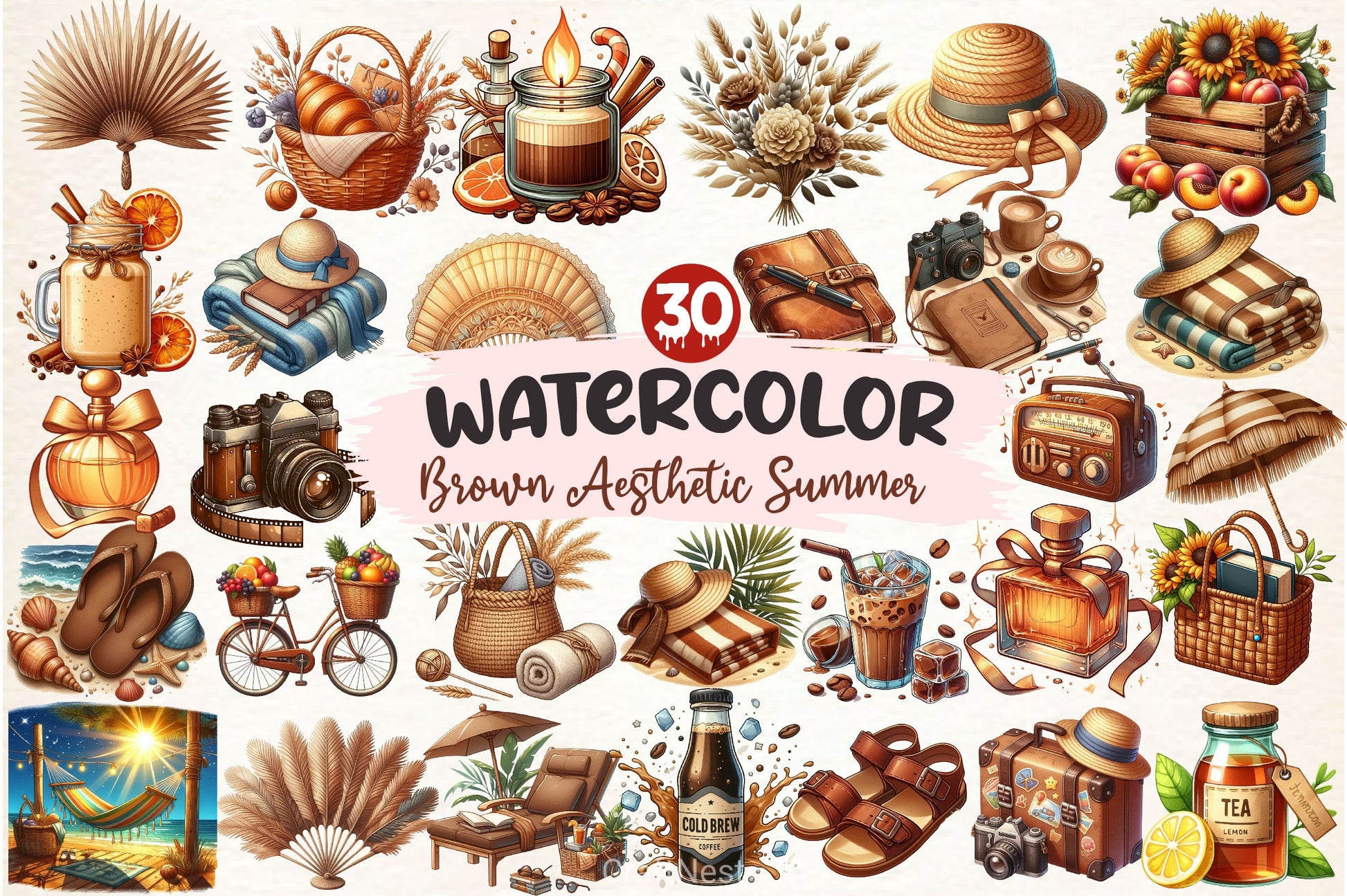 Brown Aesthetic Summer Clipart Bundle - CraftNest - Digital Crafting and Art
